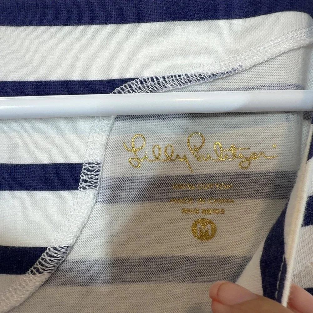 Lilly Pulitzer Women's Size M Striped Top Long Sleeve Paisley Hem Navy